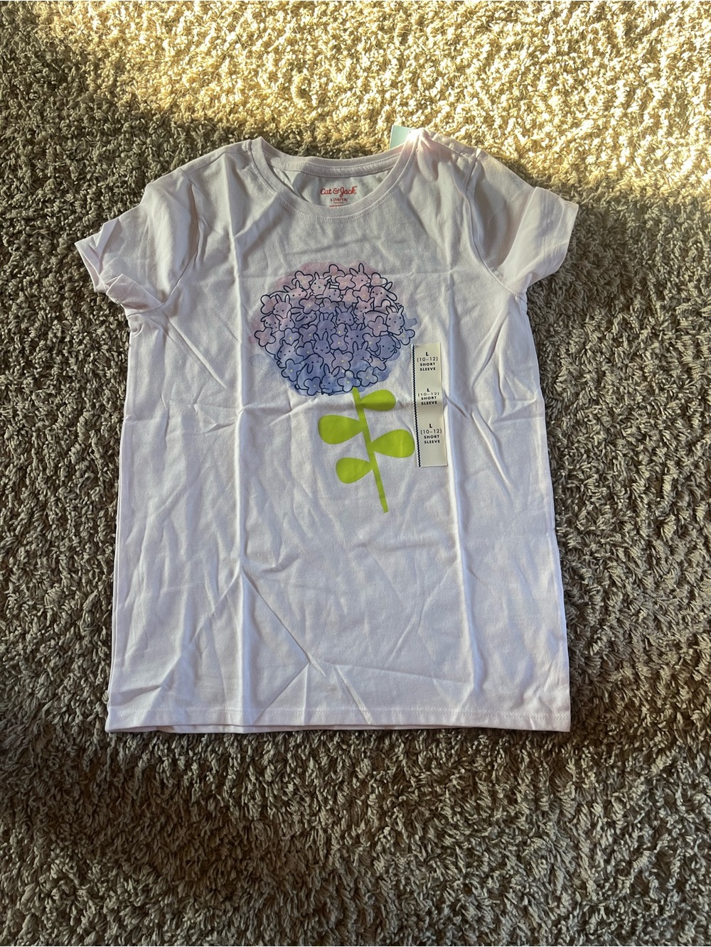 Carter's White Tee with Purple & Blue Hydrangea and Green Stem